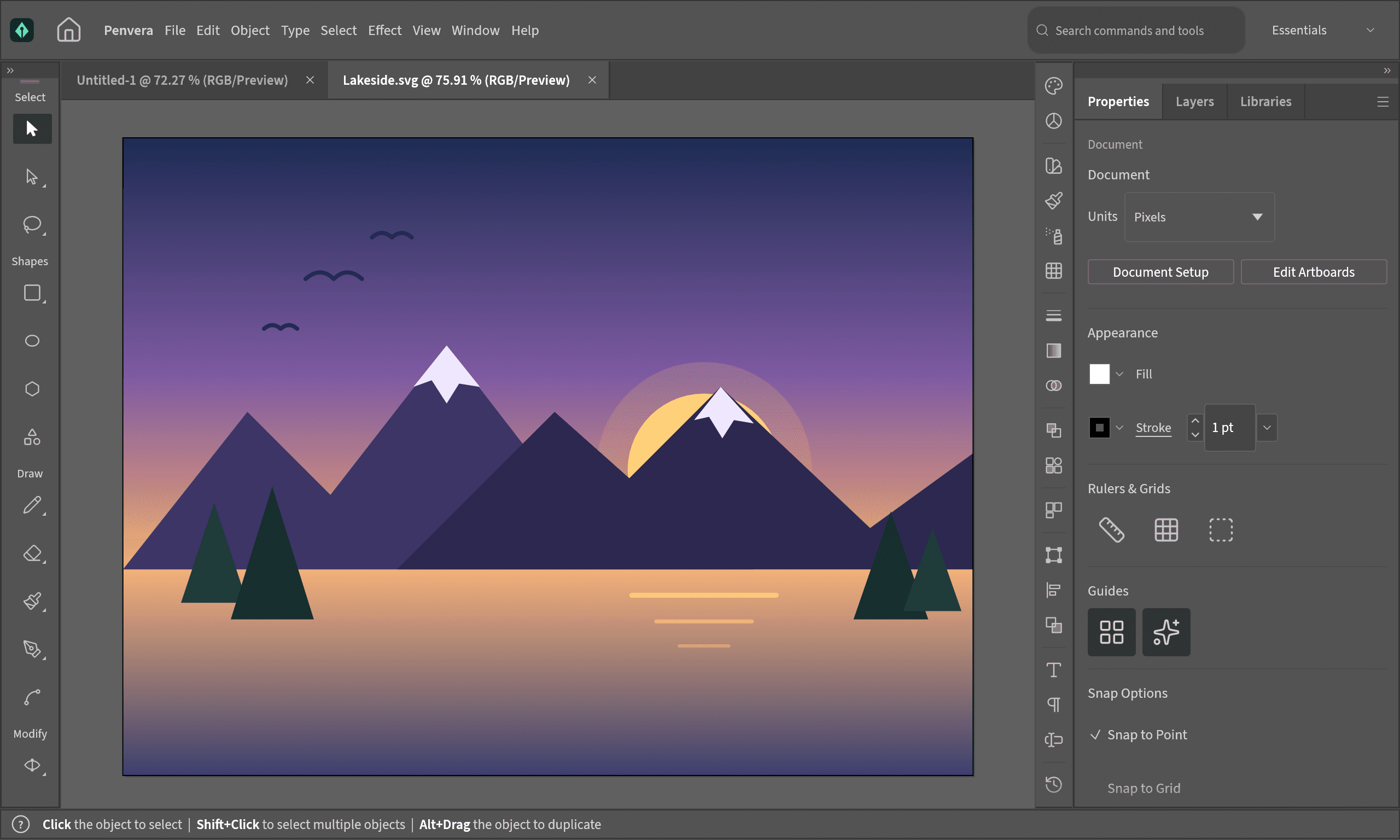 Penvera on an Android tablet with a landscape illustration open