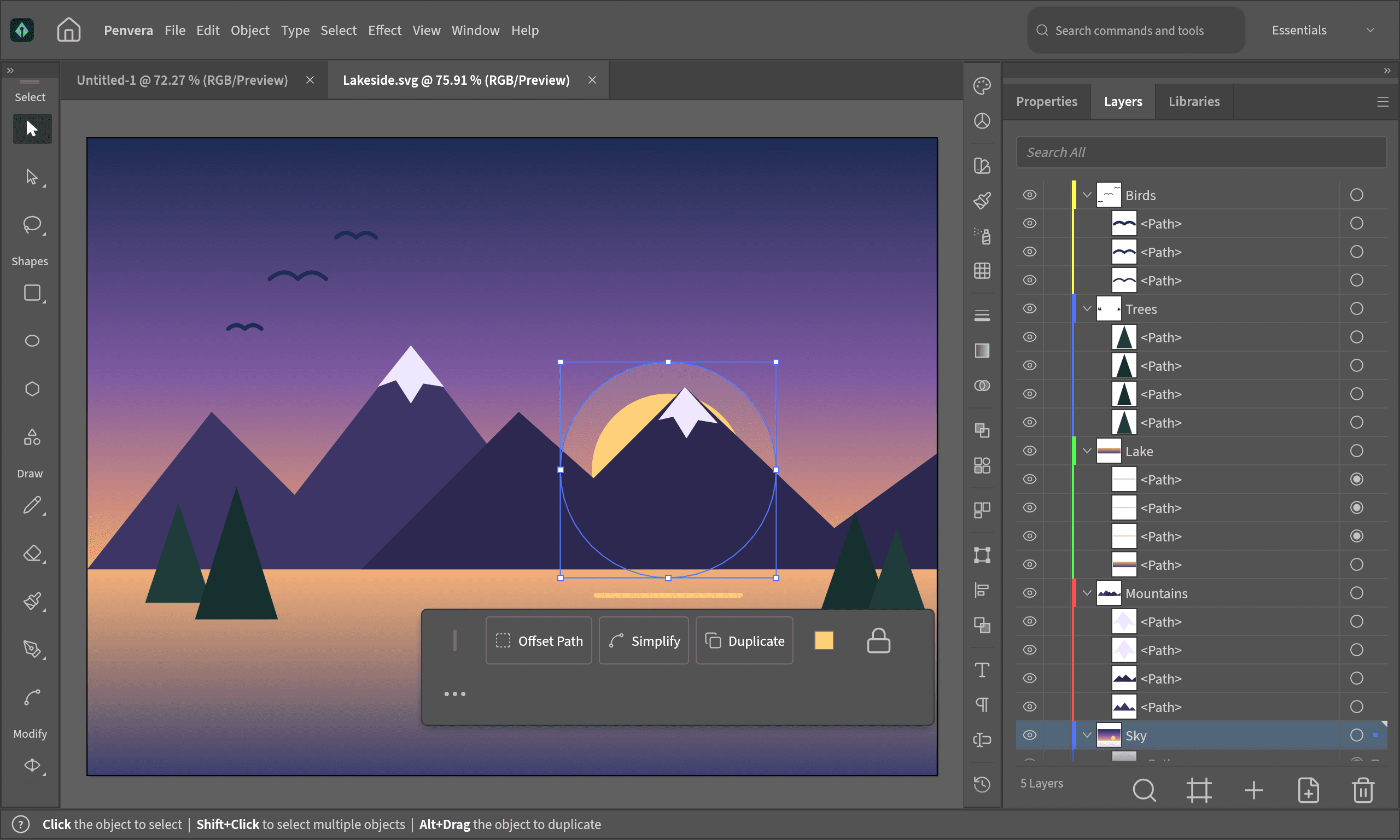 Penvera with the Layers panel showing the illustration's layers